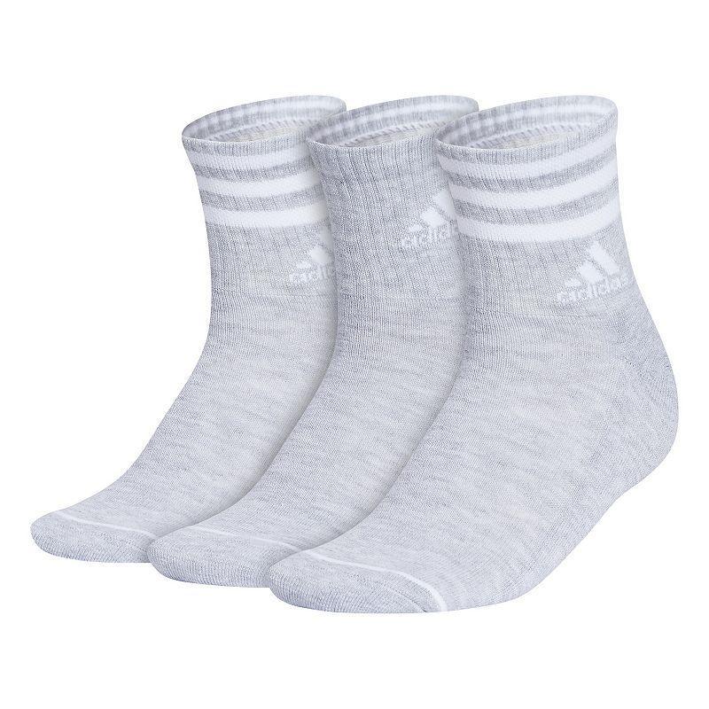 Womens adidas Cushioned 3-Stripe 3.0 High Quarter Socks 3-Pack Set Light Grey Product Image