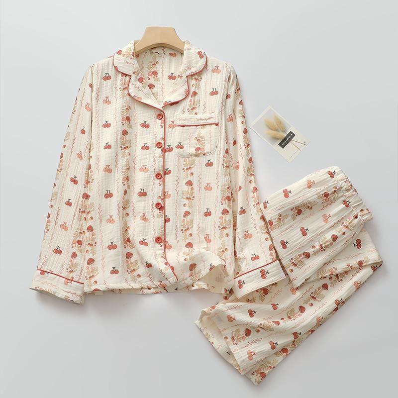 Pajama Set: Long-Sleeve Heart Print Top + Pants Product Image