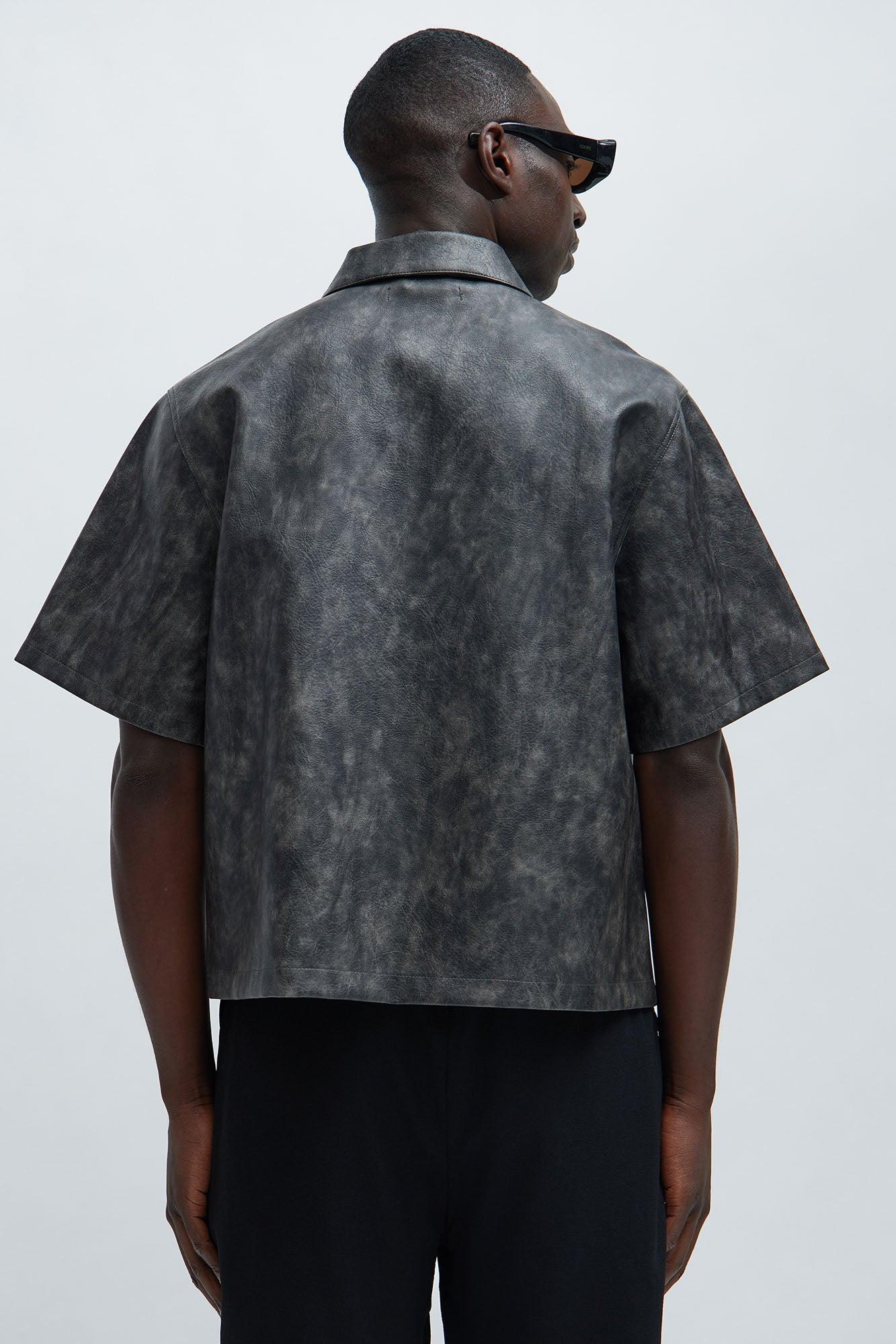 Quincy Faux Leather Shirt - Grey Product Image