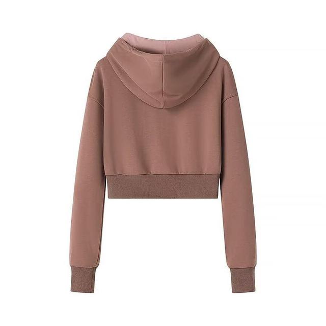 Drawstring Plain Zip Up Cropped Hoodie Product Image