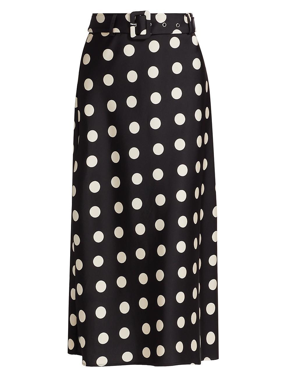 Womens Polka Dot Belted Midi-Skirt product image