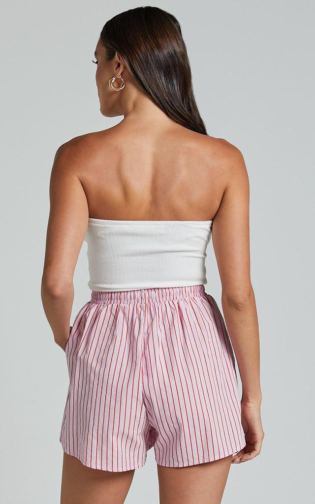 Gijon Shorts - High Waisted Shorts in Pink and Red Stripe Product Image