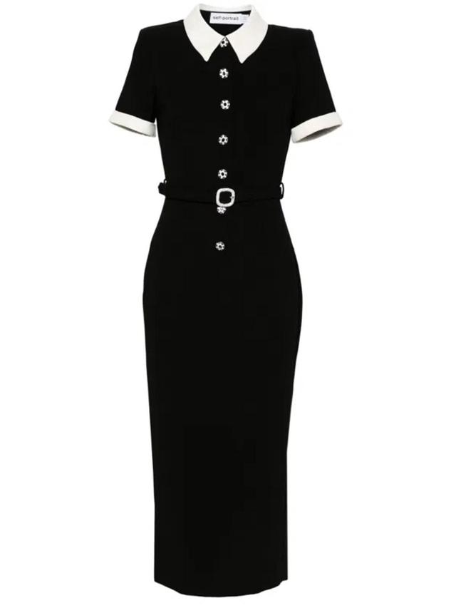 Black Crepe Contrast Midi Dress Product Image