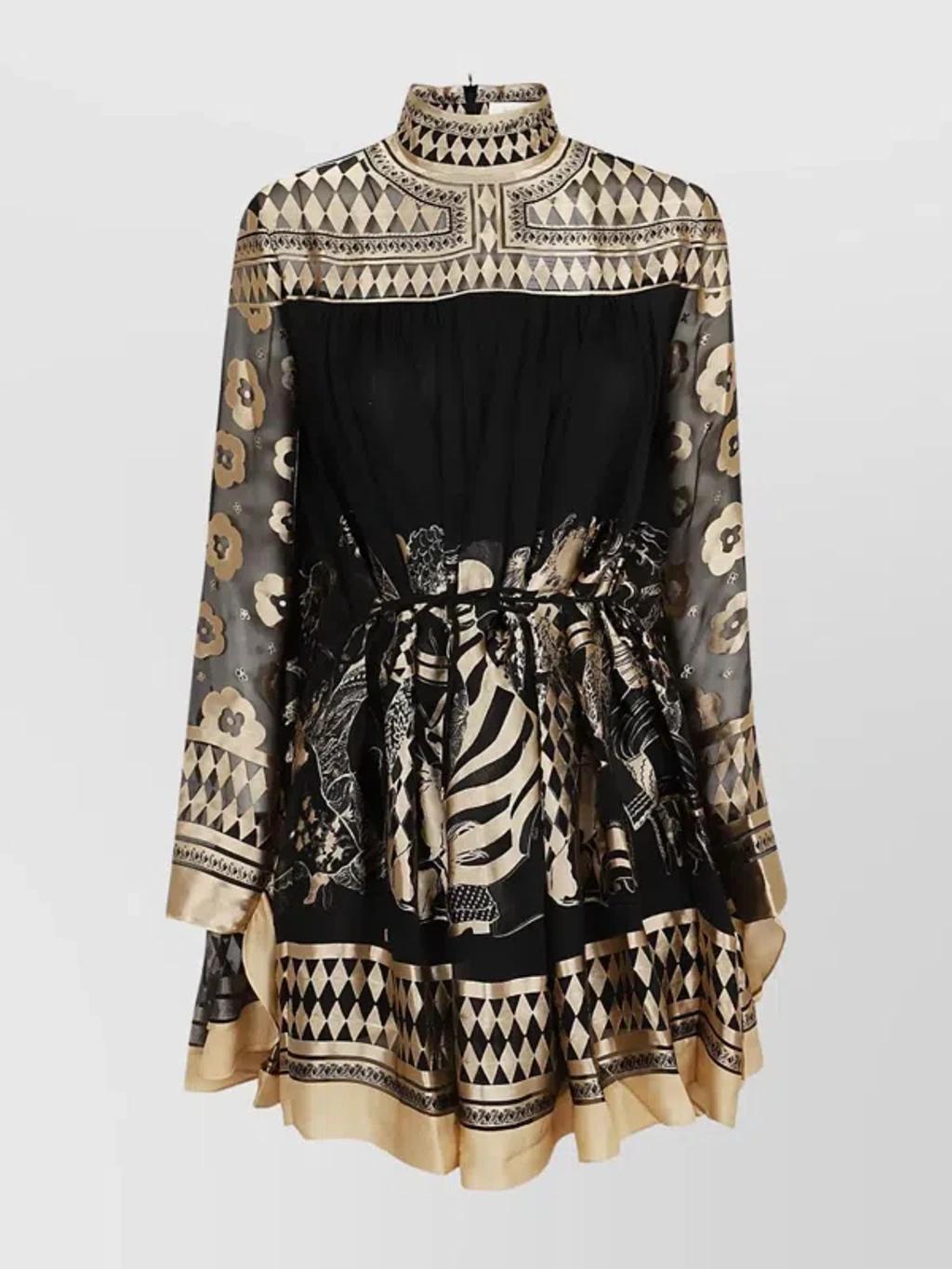 ZIMMERMANN Illustration Otto Metallic Silk-blend Jacquard Mini Dress In Black Product Image