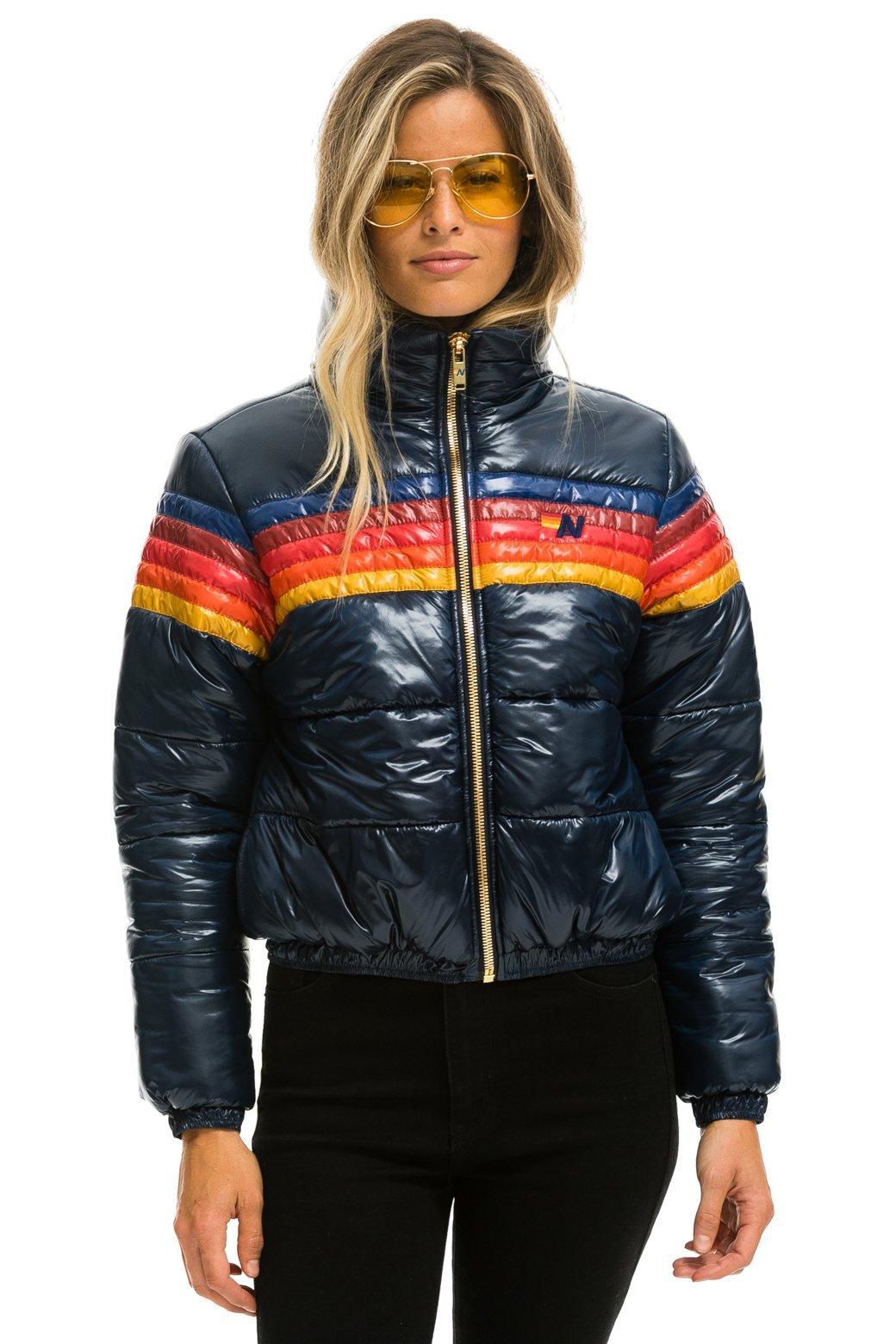 5 STRIPE LUXE APRES PUFFER JACKET - GLOSSY NAVY Female Product Image