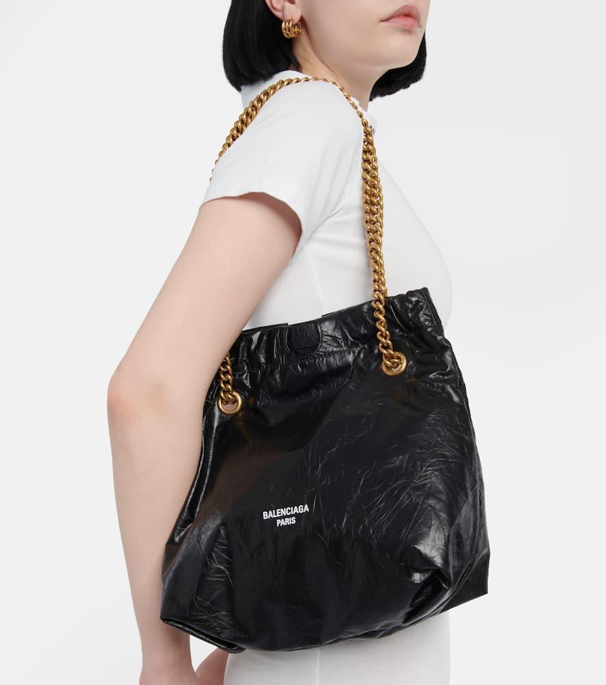 BALENCIAGA Crush Small Leather Tote Bag In Black Product Image