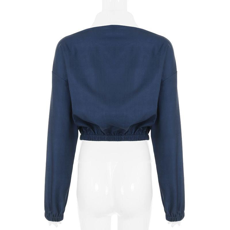 Striped Cropped Zip Jacket Product Image