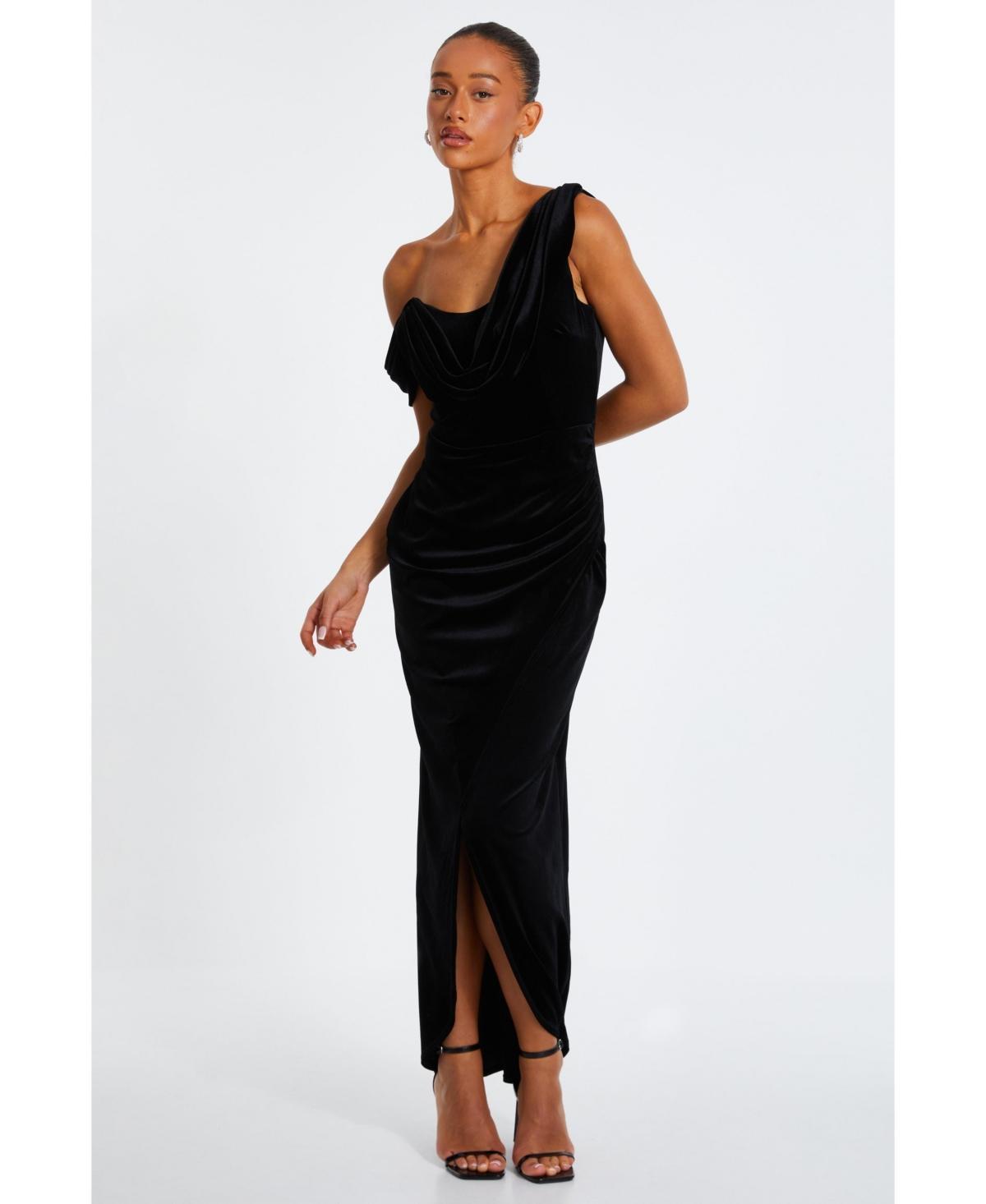 Quiz Womens Velvet Asymmetric Cowl Detail Maxi Dress Product Image