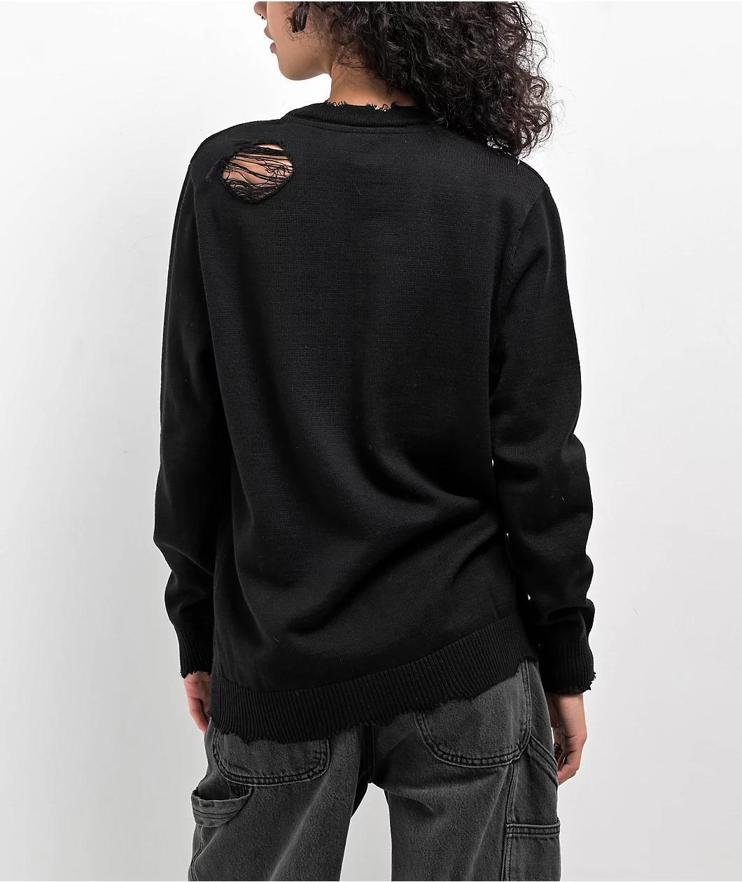 SWIXXZ Punk Distressed Black Sweater Product Image