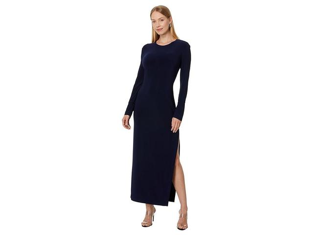 Norma Kamali Long Sleeve Crewneck Side Slit Gown (True ) Women's Dress Product Image