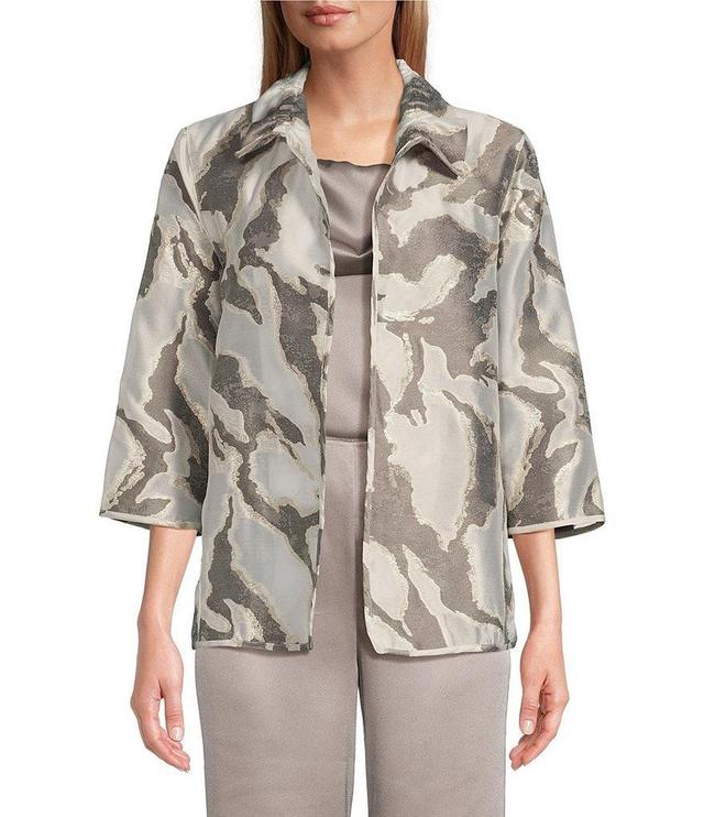 Caroline Rose Glam Devore Jacquard Abstract Swirl Ruched Collar Open-Front Statement Jacket Product Image