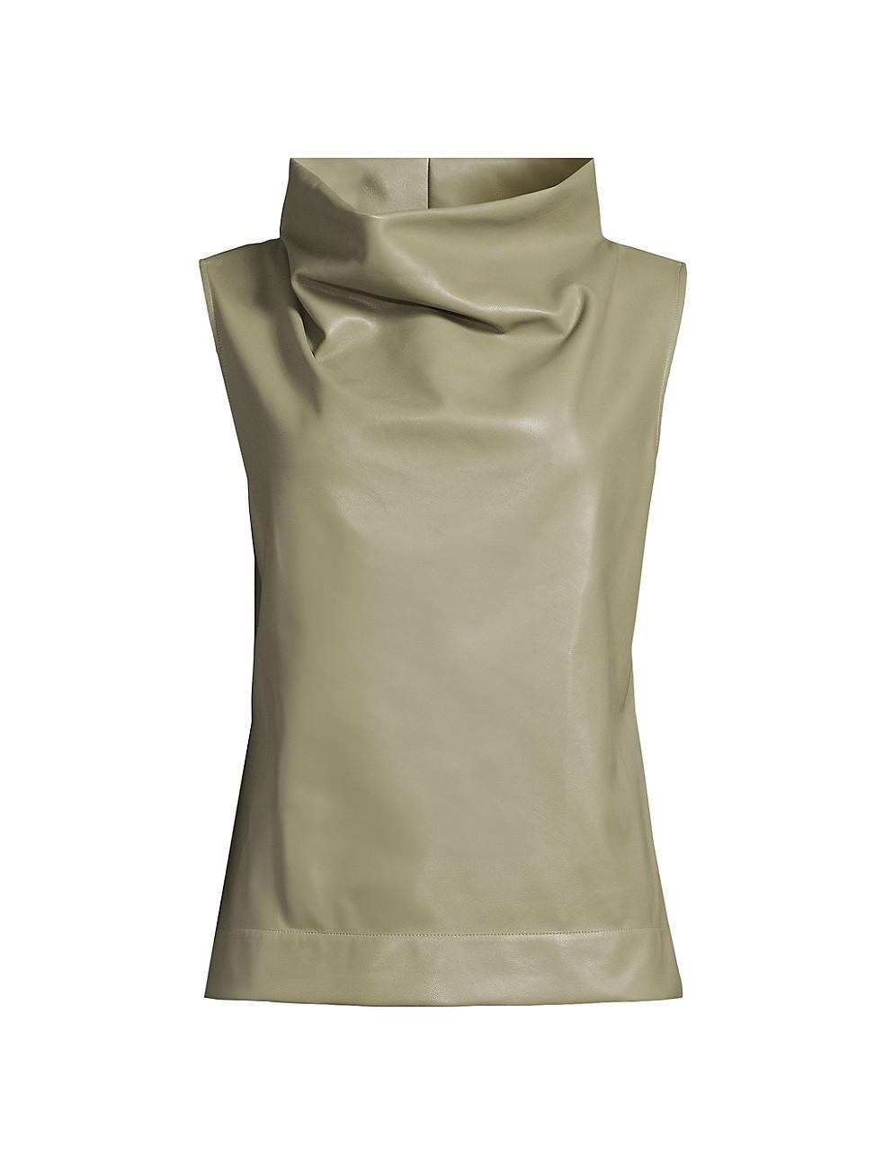 Womens Faux-Leather Sleeveless Funnel-Neck Top Product Image