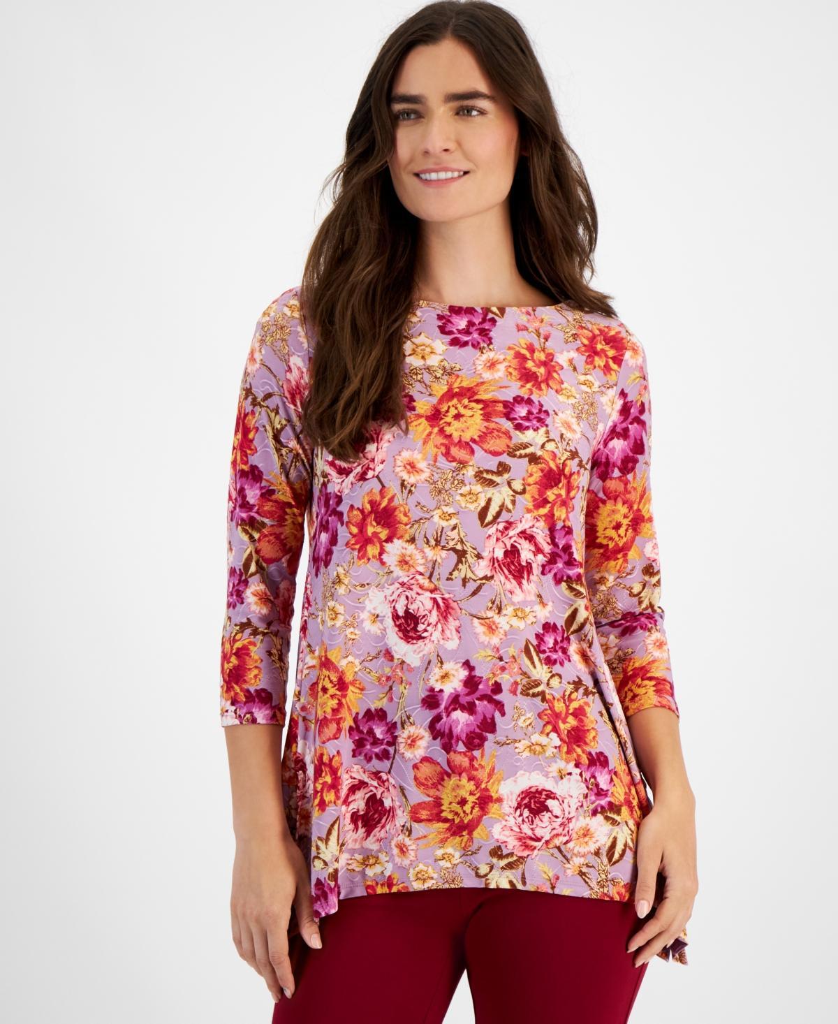 Jm Collection Womens Riley Floral-Print Jacquard Top, Created for Macys Product Image