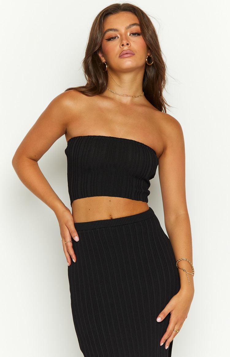 Summertime Black Knit Bandeau Top Product Image