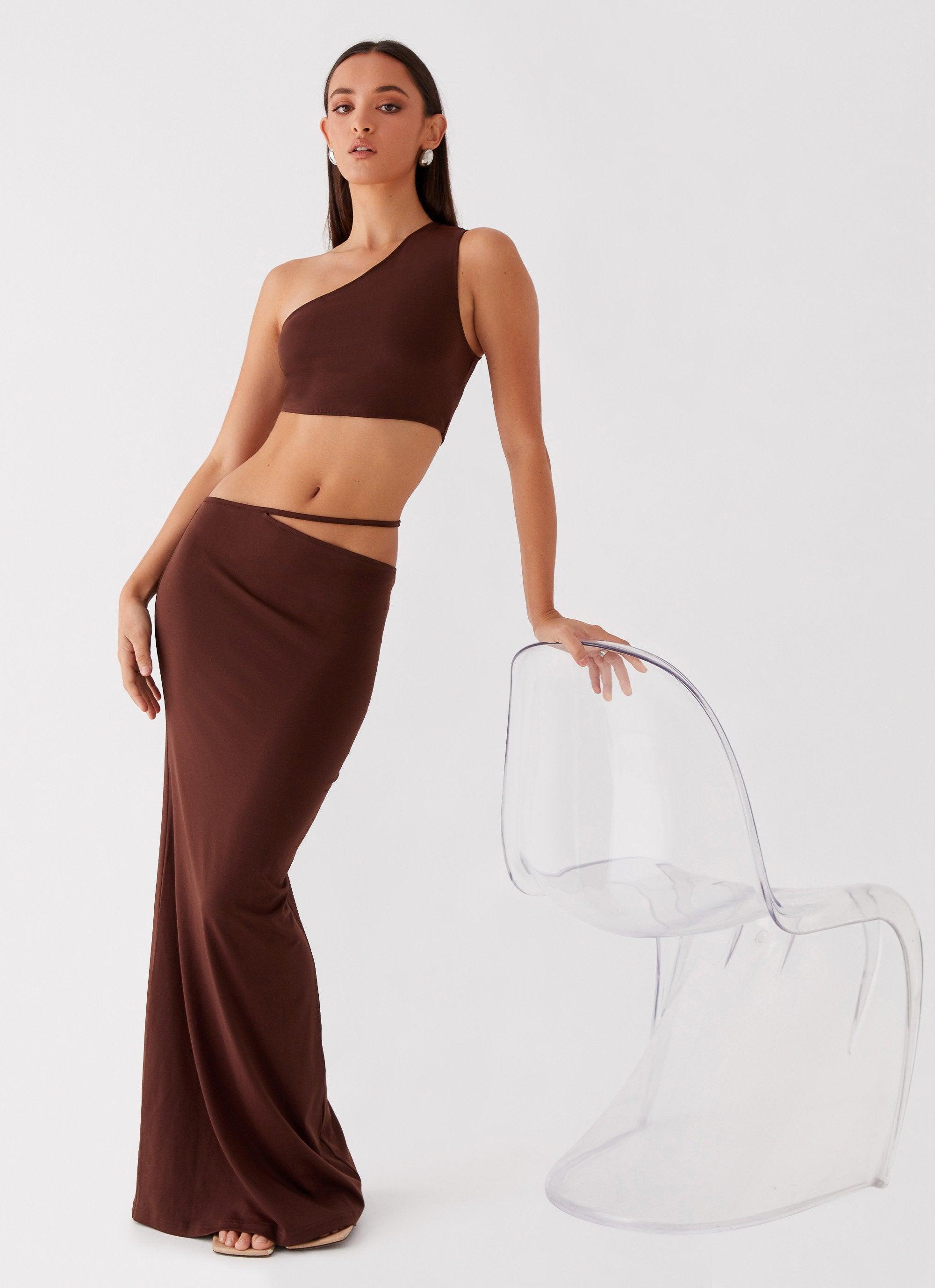 Like You Do One Shoulder Crop Top - Chocolate Product Image