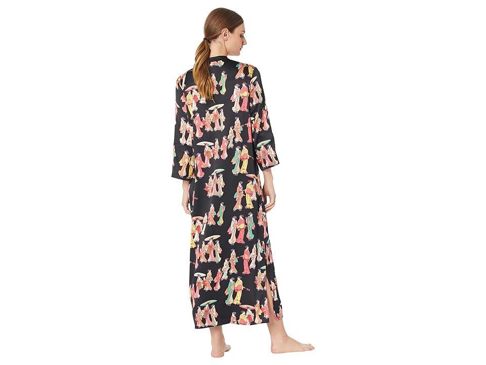 N by Natori Geisha Satin 52 Caftan (Black Multi) Women's Pajama Product Image