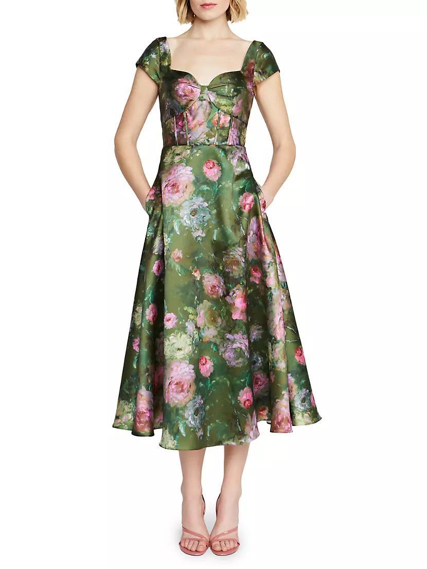 Libby Floral Satin Midi-Dress Product Image