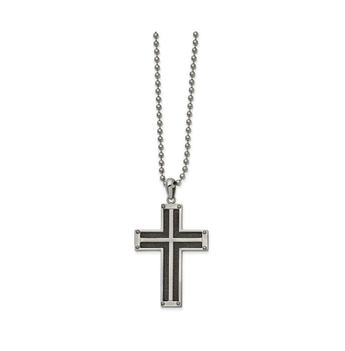 Chisel Black Ip-plated Laser Cut Cross Pendant Ball Chain Necklace Product Image