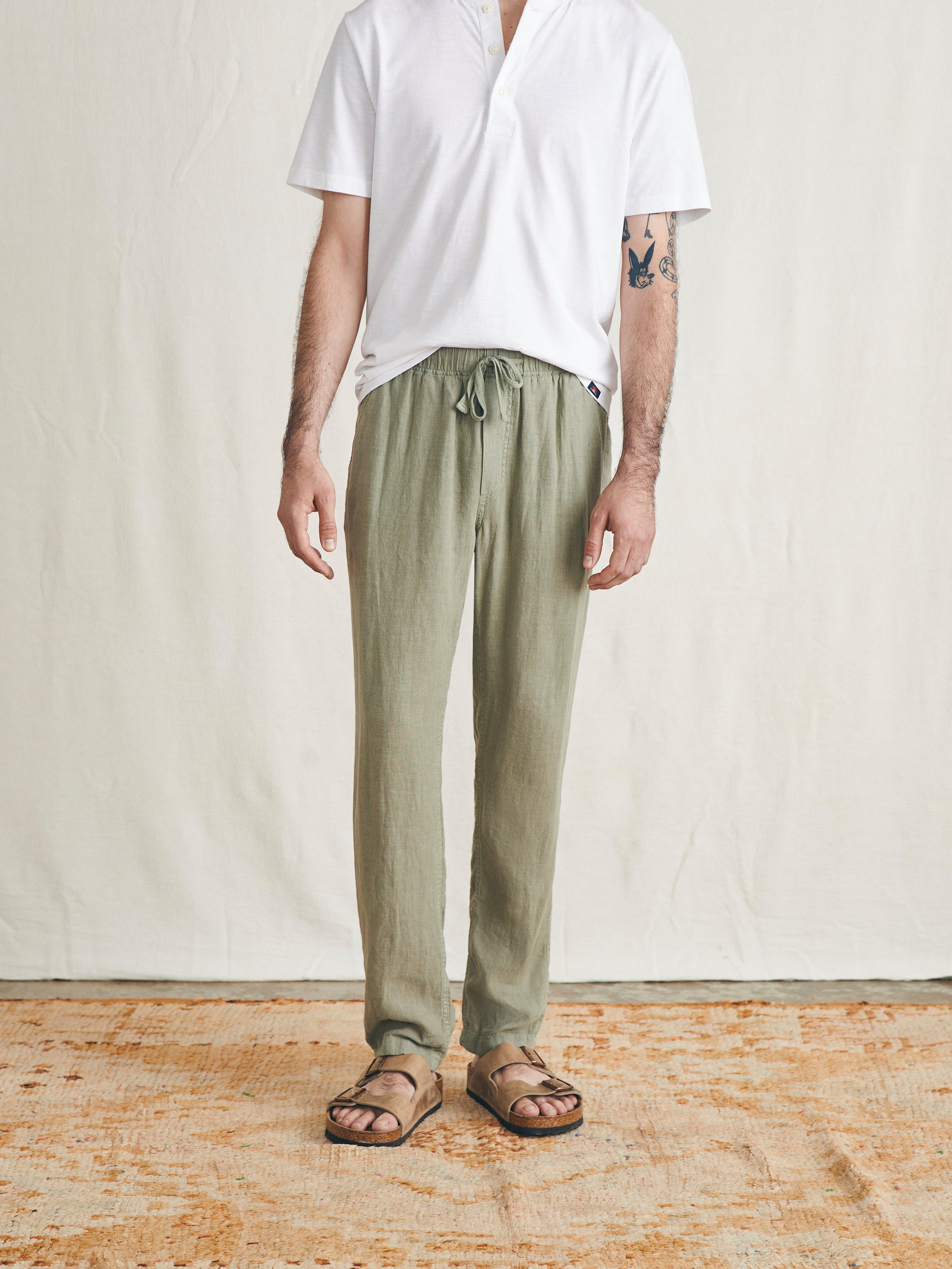 Linen Drawstring Pant - Canyon Olive Male Product Image