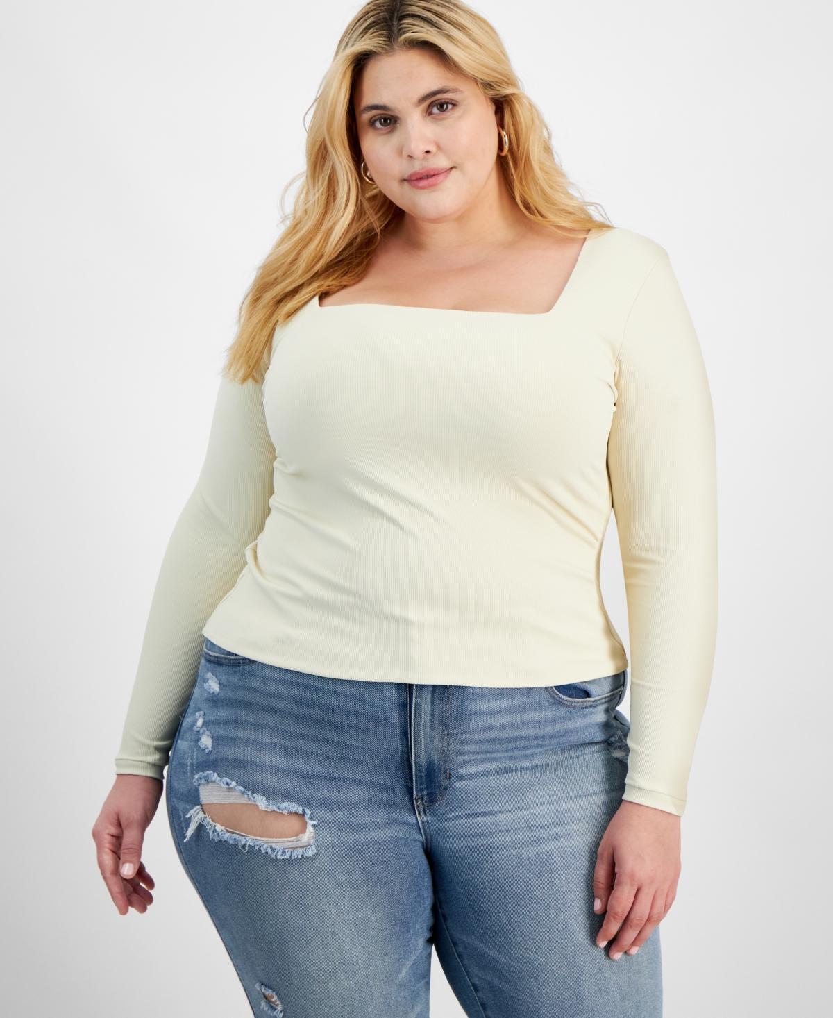 And Now This Trendy Plus Size Square-Neck Long-Sleeve Top Product Image