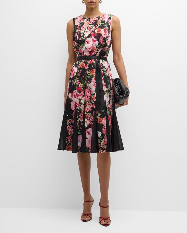 Sleeveless Floral-Print Godet Midi Dress Product Image