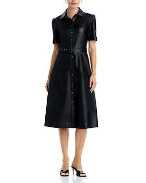 T Tahari Faux Leather Button Front Midi Dress Product Image