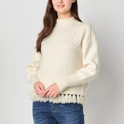 Frye and Co. Fringe Womens Round Neck Long Sleeve Pullover Sweater Product Image