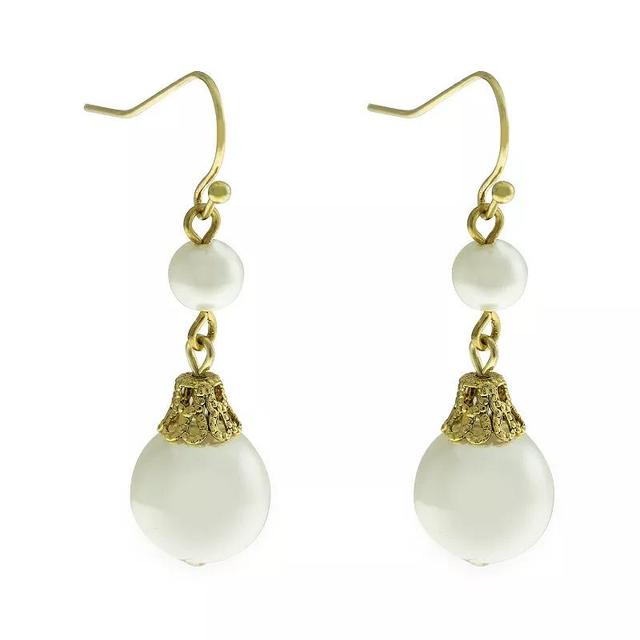 1928 Silver Tone Double Simulated Pearl Drop Earrings, Womens, White Product Image