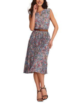 T Tahari Womens Paisley-Print Pleated-Skirt Dress Product Image