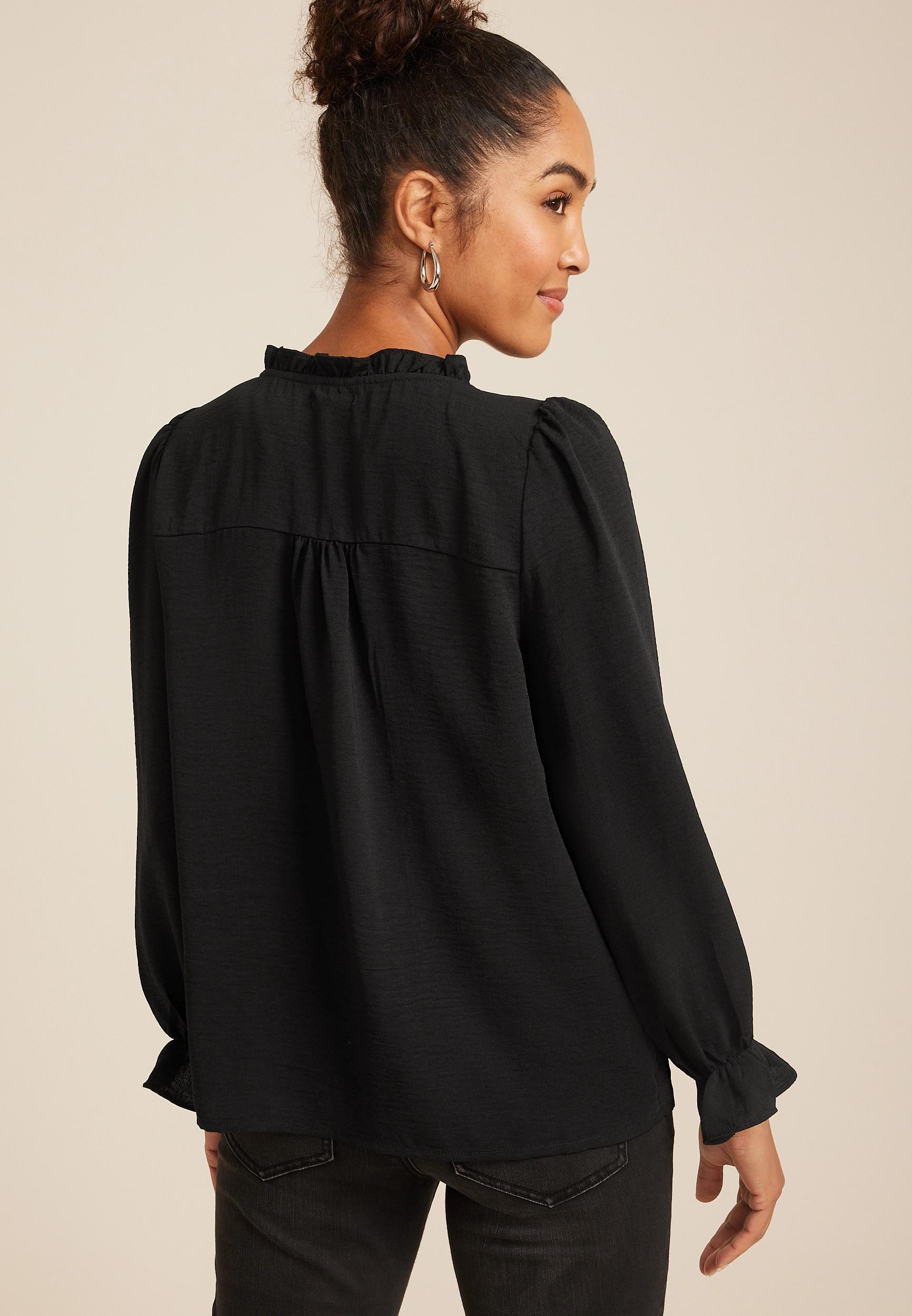 Ruffle Trim Tie Front Blouse Product Image