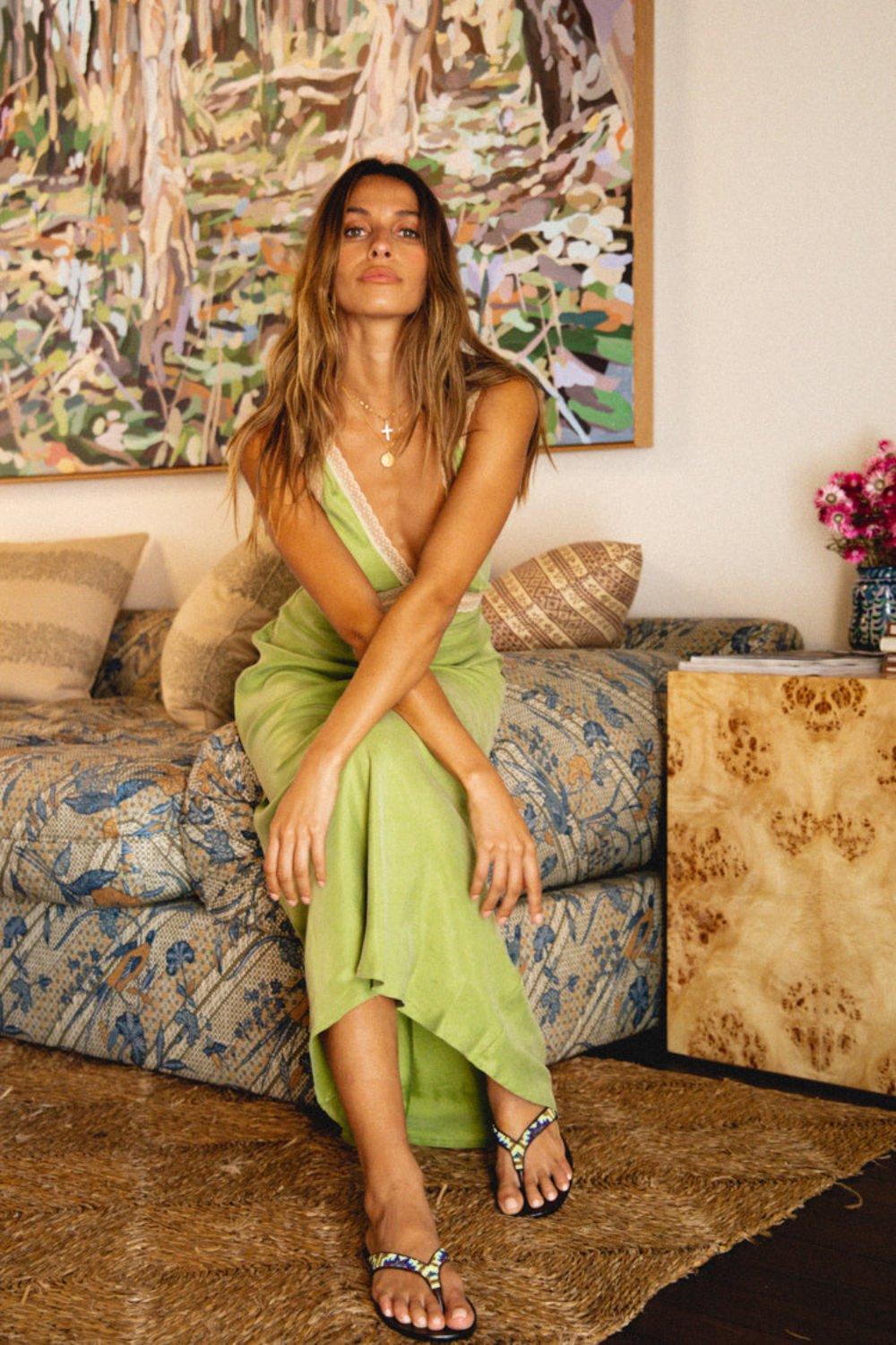 Meet Me On The Dance Floor Bias Cut Maxi Dress Lime Product Image