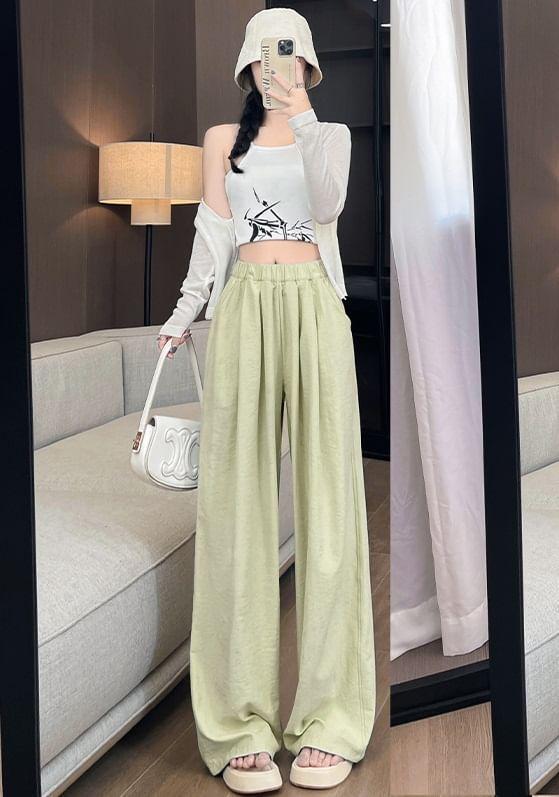 High Rise Plain Wide Leg Sweatpants Product Image