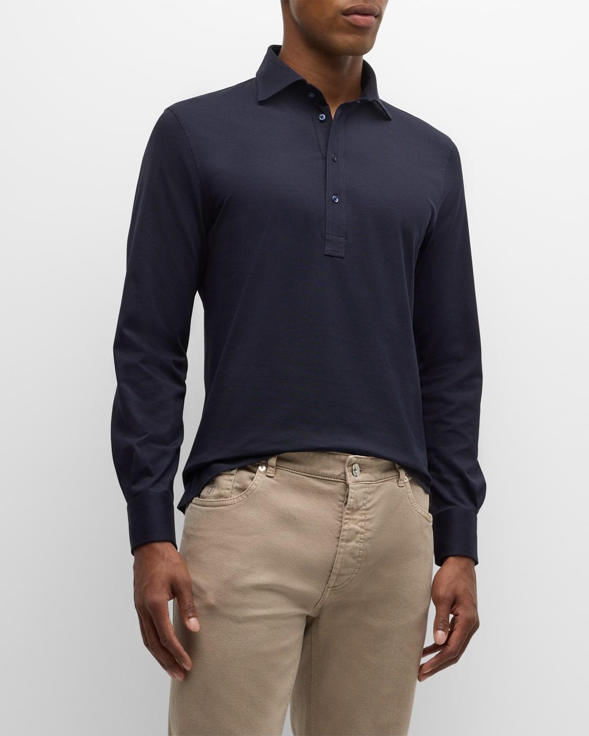 Mens Cotton Long-Sleeve Polo Shirt Product Image