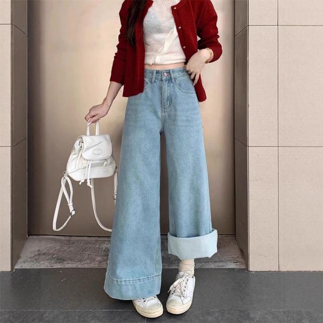 High Rise Washed Wide Leg Jeans Product Image