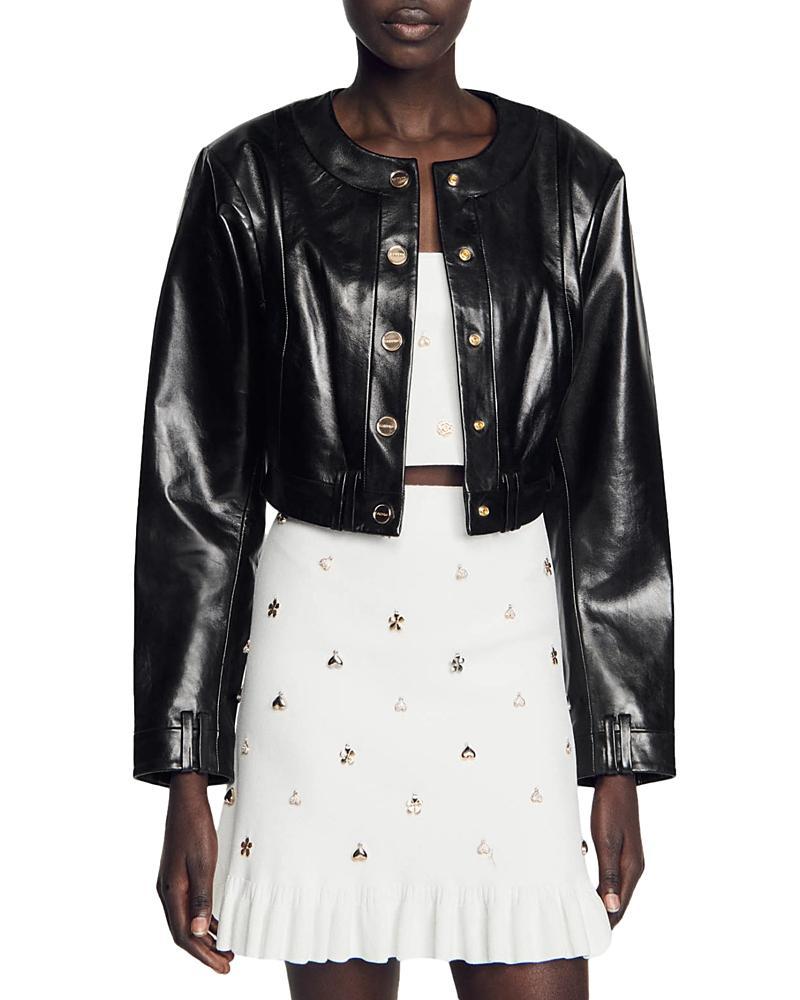 sandro Miley Leather Crop Jacket Product Image