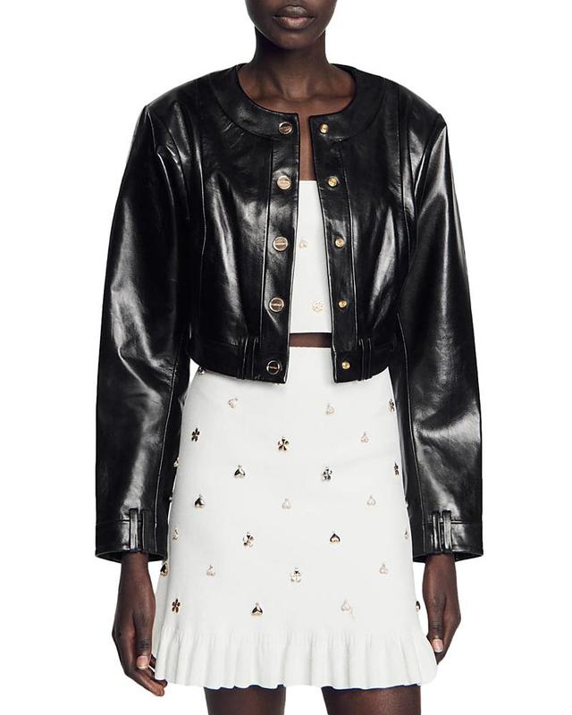 Sandro Miley Leather Cropped Jacket Product Image