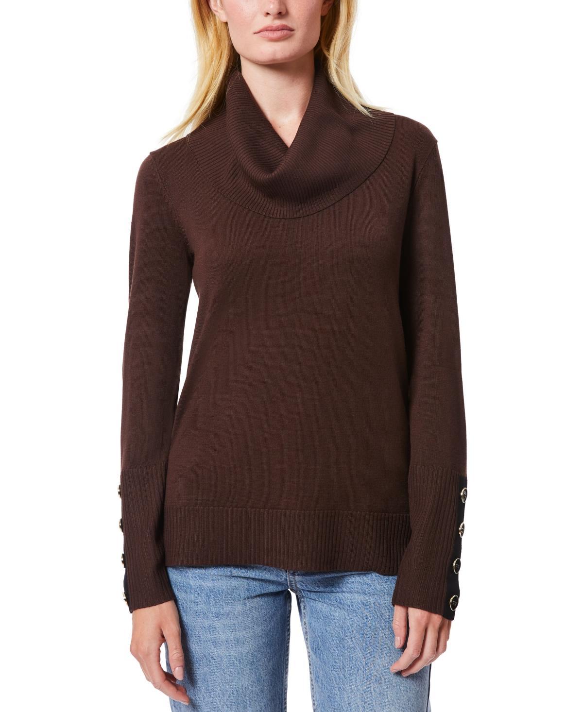 Melissa Paige Womens Contrast-Cuff Cowlneck Sweater product image