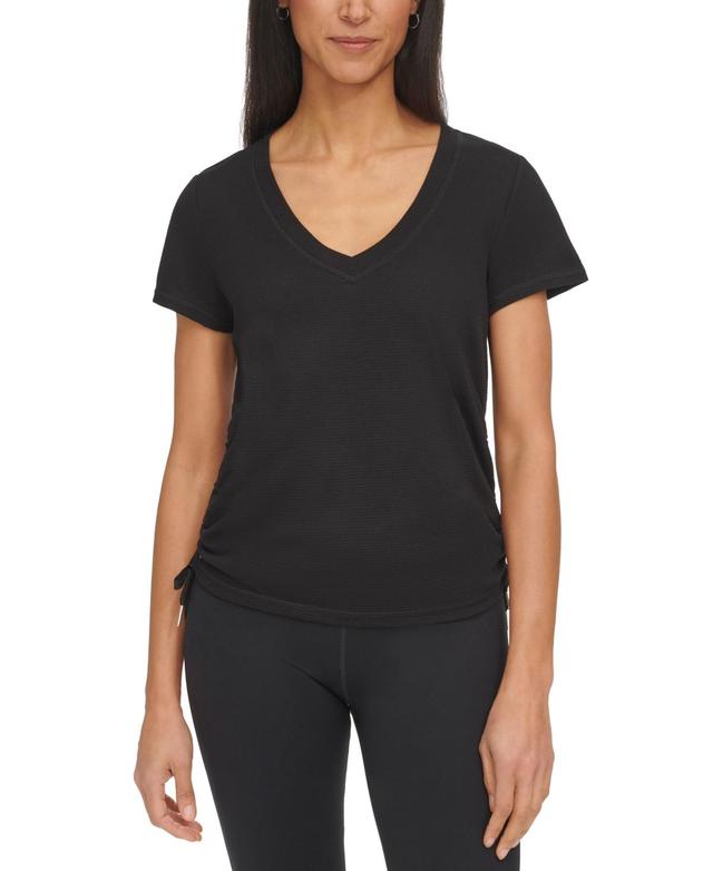 Women's Drawstring-Ruched Textured Top Product Image