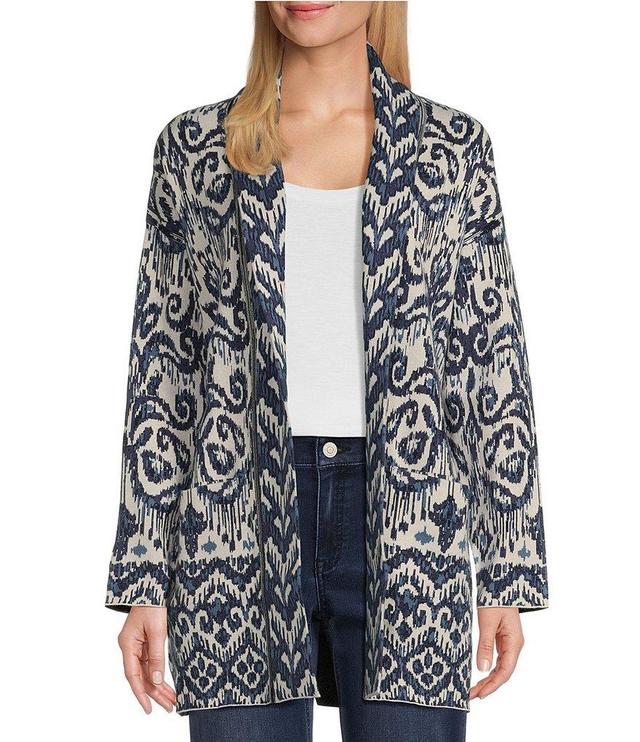 Tommy Bahama Indigo Palms Ikat Long Sleeve Tie-Front Side Pocket Cardigan Product Image