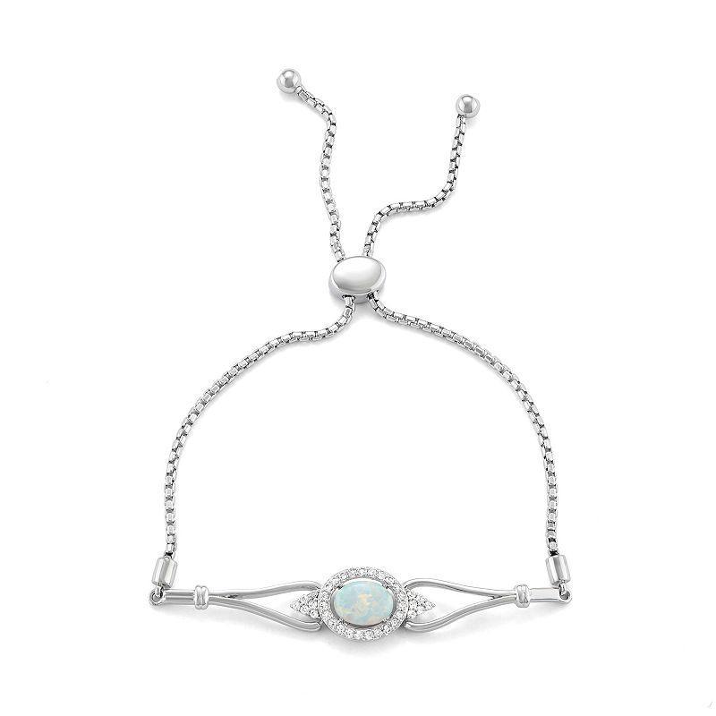 Sterling Silver Lab-Created Opal & Lab-Created White Sapphire Bolo Bracelet, Womens Product Image