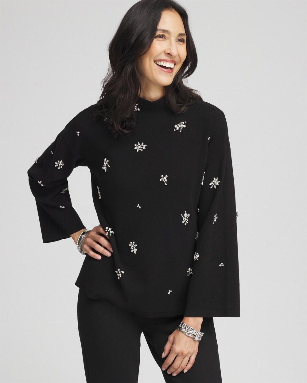 Embellished Mockneck Pullover Sweater Product Image