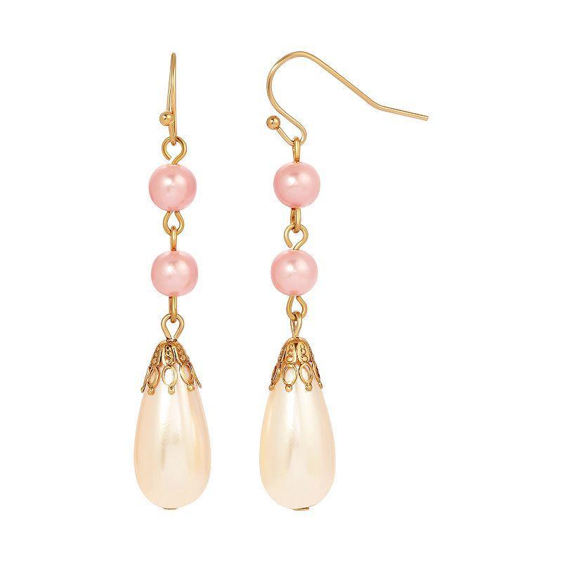 1928 Jewelry Gold Tone Pink And White Pearl Drop Earrings, No Size Product Image