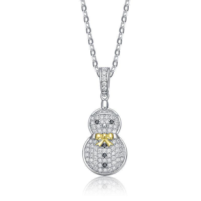 Sterling Silver Black & White Cubic Zirconia Snowman Pendant Necklace, Womens Product Image