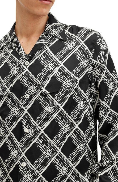 ALLSAINTS Grid Printed Long Sleeve Shirt In Jet Black Product Image