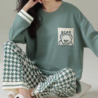 Loungewear Set : Bear Print Long-Sleeve Top & Pants Product Image