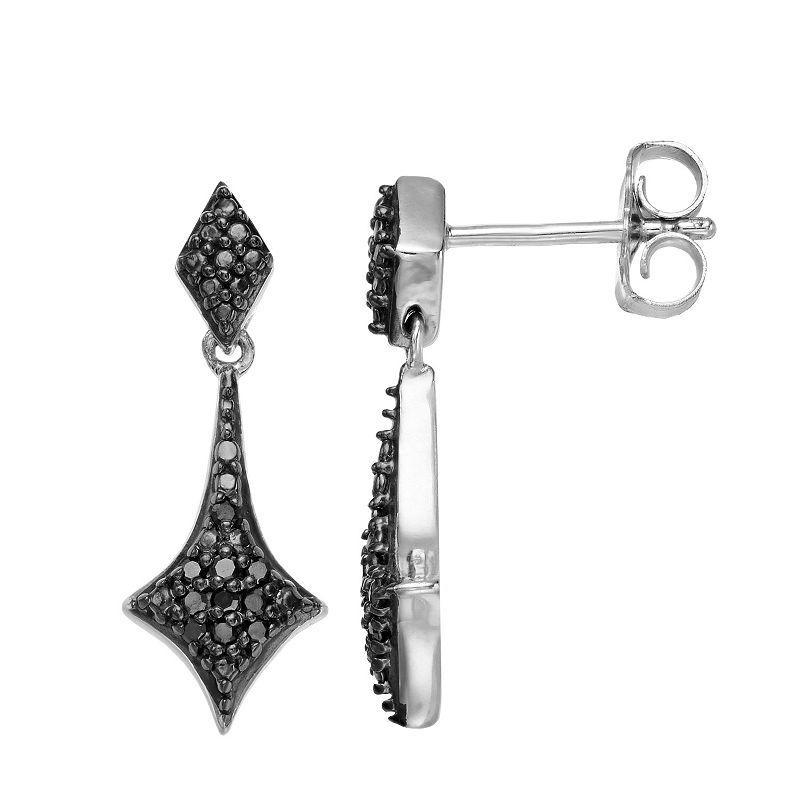 Sterling Silver 1/10 Carat T.W. Black Diamond Dangle Earrings, Womens Product Image