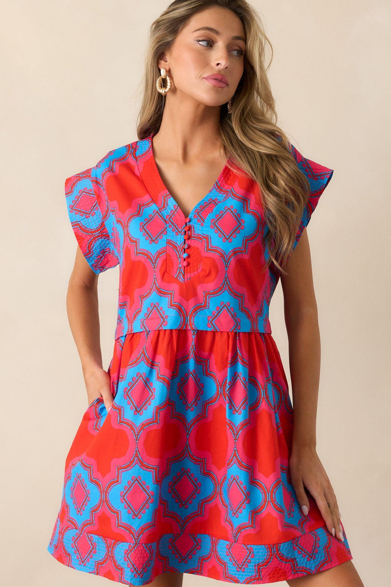 Doing Better Cotton Red Print Mini Dress Product Image