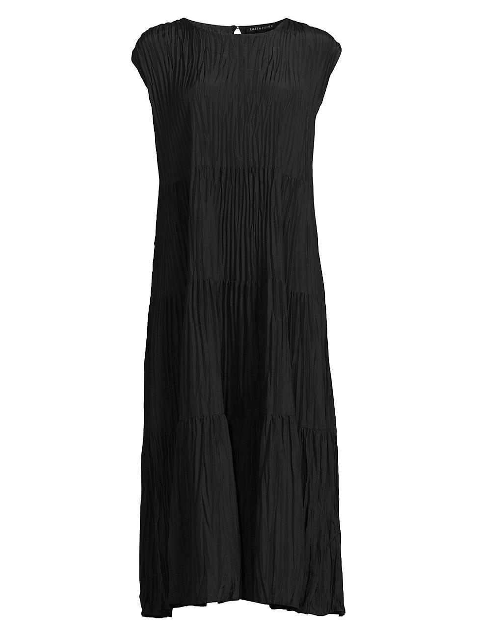 Womens Silk Tiered Pleated Midi Dress Product Image