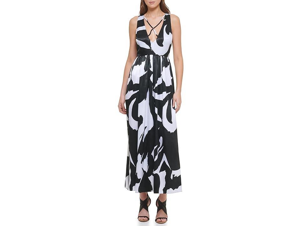 DKNY Sleeveless Printed Maxi Dress Black Multi) Women's Clothing Product Image