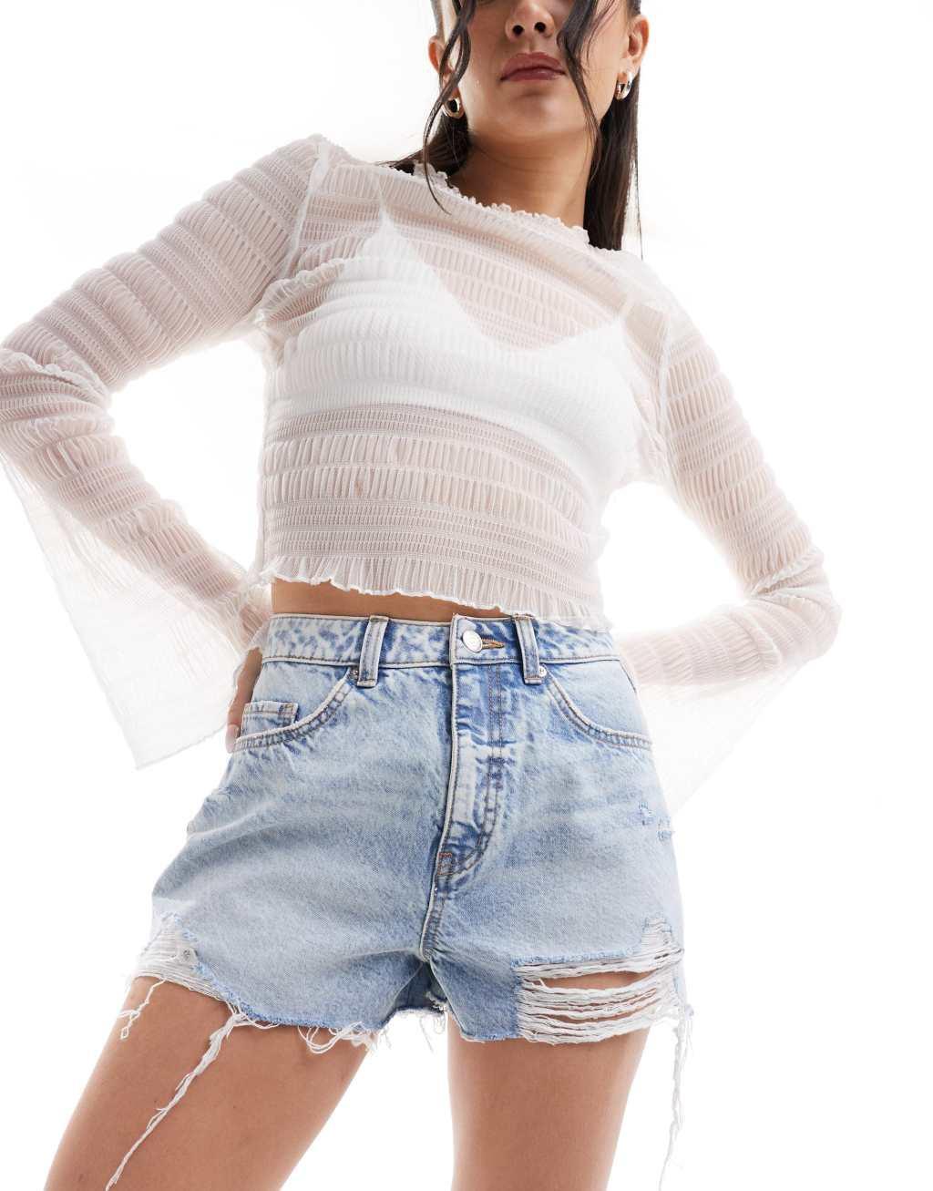 Miss Selfridge extreme ripped shorts in light wash Product Image